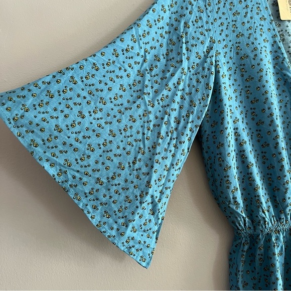 Natural Life Women’s Short Sleeve Romper Floral Beachy Boho Coastal Blue Small - Picture 3 of 14
